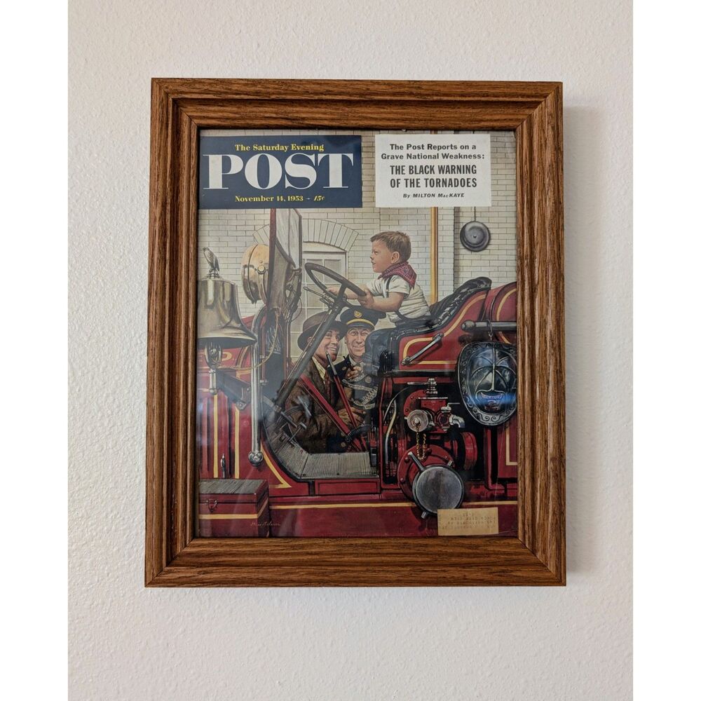 Saturday Evening Post 1953 Fire Truck Boy Framed Print Americana Wall